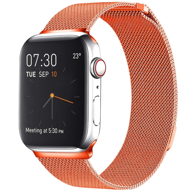 

Milanese Loop Magnetic Stainless Steel Watch Band for Apple Watch Series 7 45mm / 6 & SE & 5 & 4 44mm / 3 & 2 & 1 42mm(Orange)