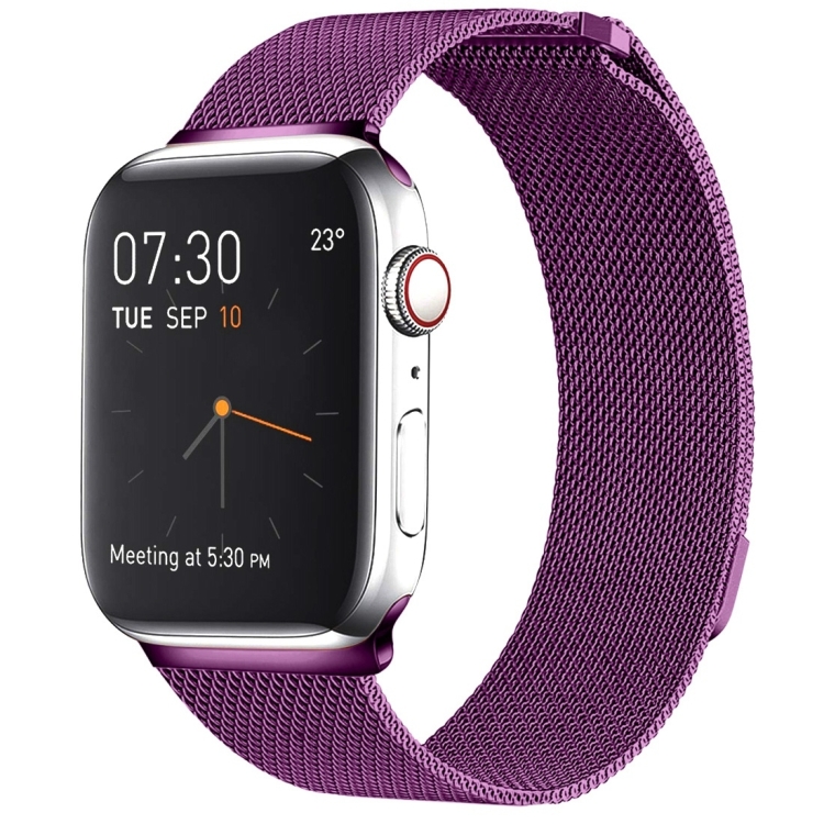

Milanese Loop Magnetic Stainless Steel Watch Band for Apple Watch Series 7 45mm / 6 & SE & 5 & 4 44mm / 3 & 2 & 1 42mm(Purple)
