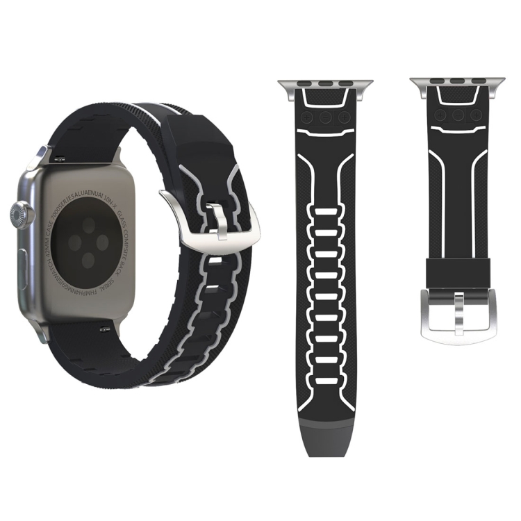 SUNSKY - Para Apple Watch Series 3, 2 y 1 Correa de reloj de silicona con  patrón de electrocardiograma de moda de 38 mm (negro + blanco)