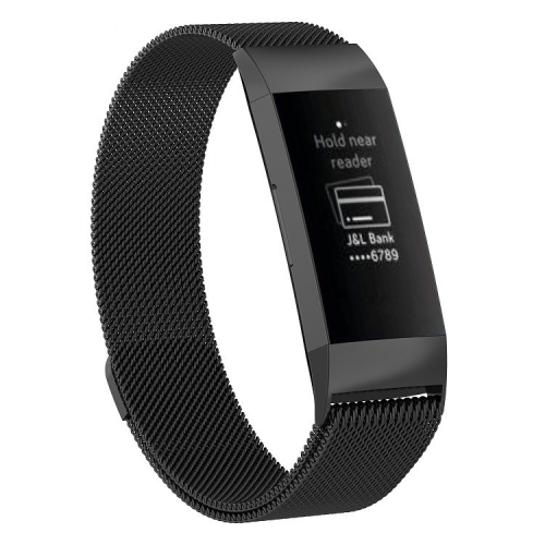 

Stainless Steel Magnet Watch Band for FITBIT Charge 3, Size:Small, 187x18mm(Black)