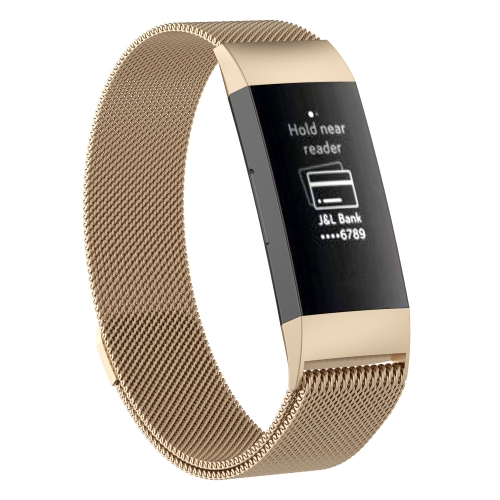 

Stainless Steel Magnet Watch Band for FITBIT Charge 3, Size:Small, 187x18mm(Champagne Gold)