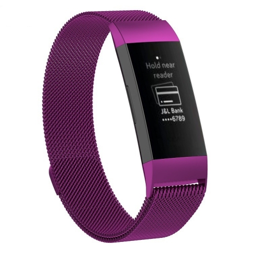 

Stainless Steel Magnet Watch Band for FITBIT Charge 3, Size:Small, 187x18mm(Dark Purple)
