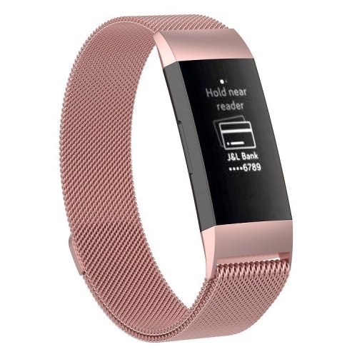 

Stainless Steel Magnet Watch Band for FITBIT Charge 3, Size:Small, 187x18mm(Pink)