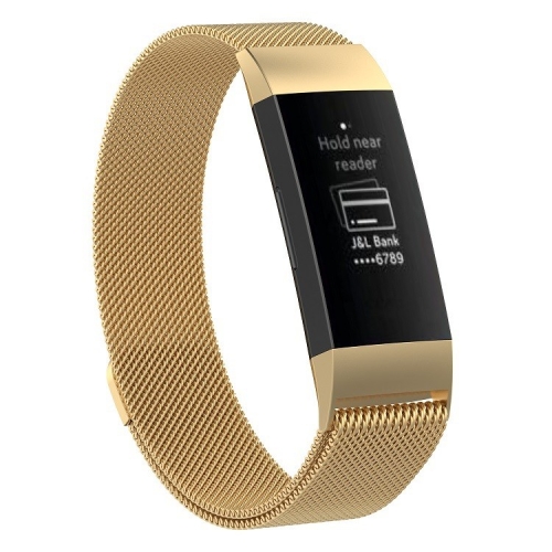 

Stainless Steel Magnet Watch Band for FITBIT Charge 3, Size:Small, 187x18mm(Gold)
