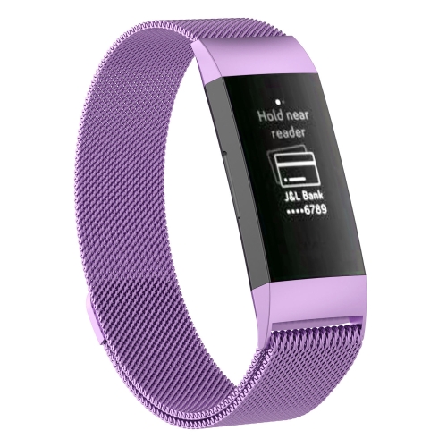 

Stainless Steel Magnet Watch Band for FITBIT Charge 3, Size:Small, 187x18mm(Light Purple)