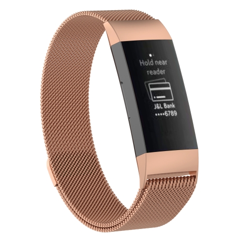 

Stainless Steel Magnet Watch Band for FITBIT Charge 3, Size:Small, 187x18mm(Rose Gold)