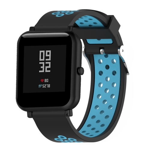 Double Colour Silicone Sport Watch Band for Xiaomi Huami Amazfit Bip Lite Version 20mm Black Blue