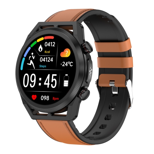 

ET310 1.39 inch IPS Screen IP67 Waterproof Leather Band Smart Watch, Support Body Temperature Monitoring / ECG (Brown)