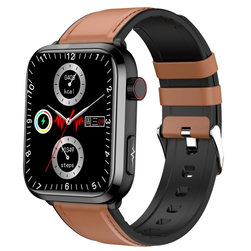 

ET210 1.91 inch IPS Screen IP67 Waterproof Leather Band Smart Watch, Support Body Temperature Monitoring / ECG (Brown)