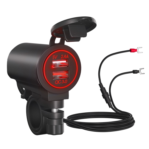 

ZH-723F2 Car / Motorcycle QC3.0 Cell Phone Fast Charging Dual USB Car Charger(Red Light)