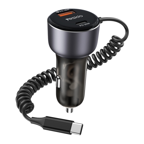 

Yesido Y56 60W PD + QC3.0 Dual Port Car Charger with USB-C / Type-C Spring Data Cable