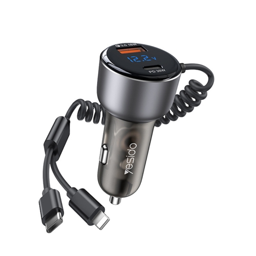 

Yesido Y58 60W PD + QC3.0 Dual Port Car Fast Charger with USB-C / Type-C + 8 Pin Spring Cable