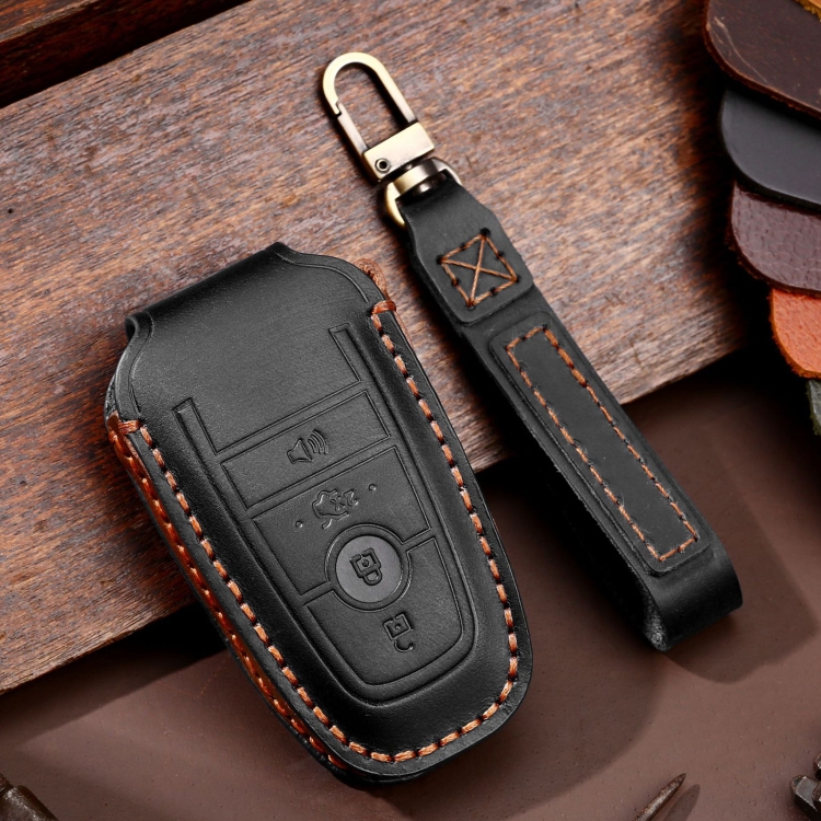 

For Ford F-150 4-button C072/1 Car Key Leather Protective Case (Black)