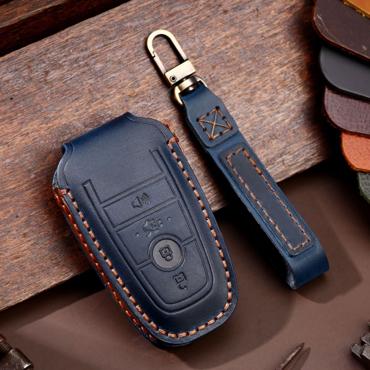 

For Ford F-150 4-button C072/1 Car Key Leather Protective Case (Blue)