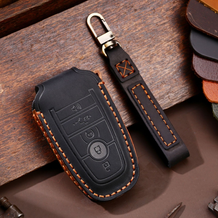 

For Ford F-150 5-button C073 Car Key Leather Protective Case (Black)