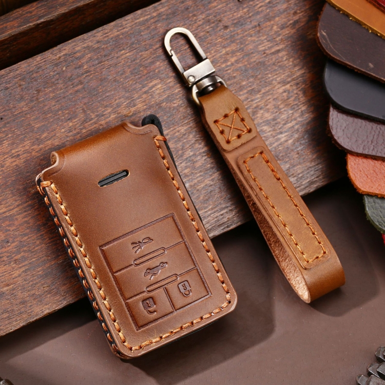 

For Cadillac 4-button C090 Car Key Leather Protective Case (Brown)
