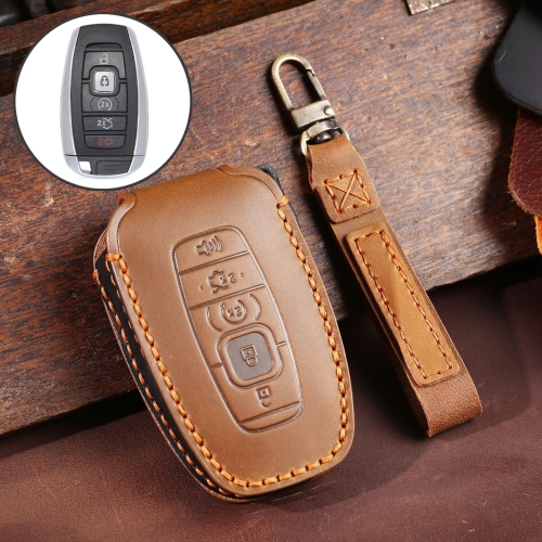 

For Lincoln Car Cowhide Leather Key Protective Cover Key Case (Brown)