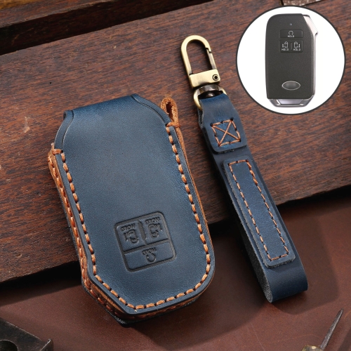 

For KIA Carnival EX / SX Hallmo Car Cowhide Leather Key Protective Cover Key Case(Blue)