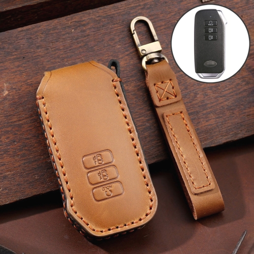 

For Kia 3-button Hallmo Car Cowhide Leather Key Protective Cover Key Case(Brown)