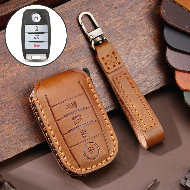 

For Kia C133 4-button Hallmo Car Cowhide Leather Key Protective Cover Key Case(Brown)
