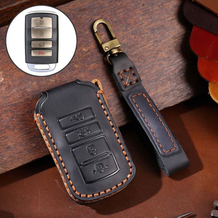 

For Kia K4 Hallmo Car Cowhide Leather Key Protective Cover Key Case(Black)