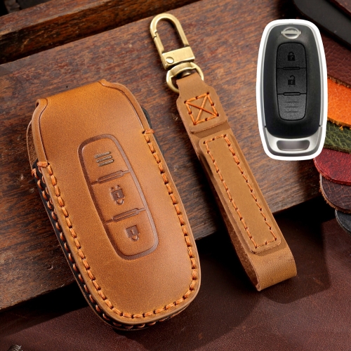 

For Nissan Teana / Ariya 2-button Hallmo Car Cowhide Leather Key Protective Cover Key Case(Brown)