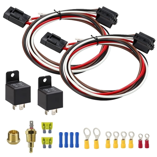 

Car 12V 40A 175-185 Degree Thermostat Dual Electric Cooling Fan Wiring Relay Sensor Kit