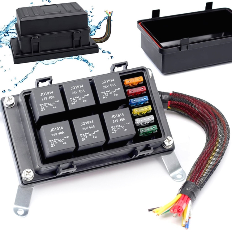 

24V 5 Pin Car 6 Slots IP66 Waterproof Relay Fuse Box with Cable