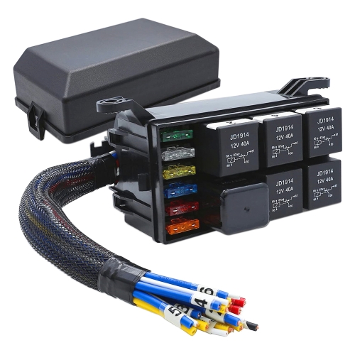 

12V 5 Pin Car 6 Slots Waterproof Relay Fuse Box with Cable