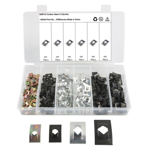 

A7863 320 in 1 C-shape Nut Kit Spire Clips Carbon Steel Speed Fasteners Lug Nuts