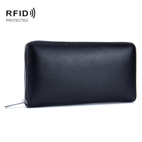 Two-Layer Cowhide Leather Organ Card Holder Multiple-Card RFID Anti-Theft Wallet Bag(Black)