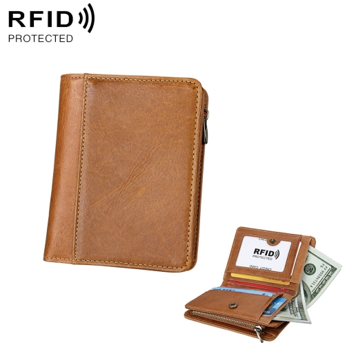 

8231 Antimagnetic RFID Men Fashion Crazy Horse Textyure Genuine Leather Wallet Card Bag(Brown)