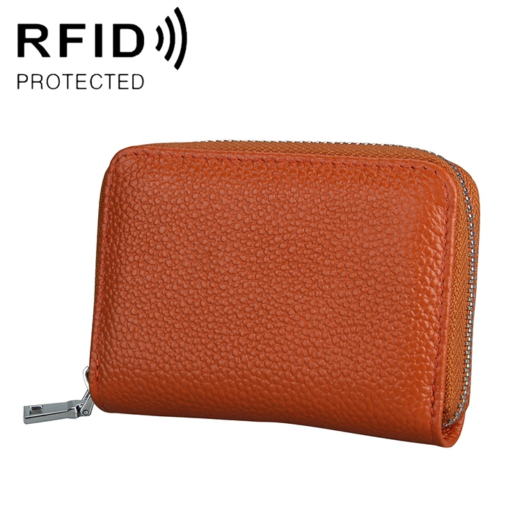 

KB205 Antimagnetic RFID Litchi Texture Leather Zipper Large-capacity Card Holder Wallet(Brown)