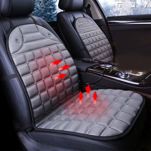 Funda de cojín de asiento de coche de dos plazas con calefacción de 12 V, calentador de asiento, cojín de invierno para coche, cojín de asiento con calefacción para conductor de coche (gris)
