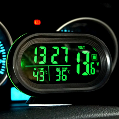 

VST-7009V 4 In 1 Digital Car Thermometer Voltage Meter Luminous Clock Tester Detector LCD Monitor Back light(Green Light)