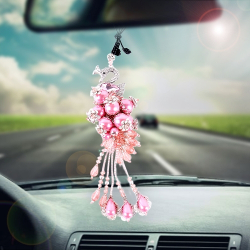 Schöne Auto Ornamente Kunststoff Blume Kristall Stil Hängende Dekoration  (Pink)