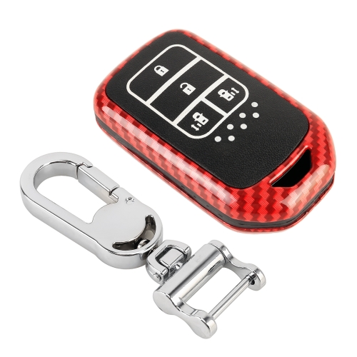 Car Key Fiber Texture Autoschlüssel-Schutzhülle für Honda  4-Knopf-Elektrotür (rot)