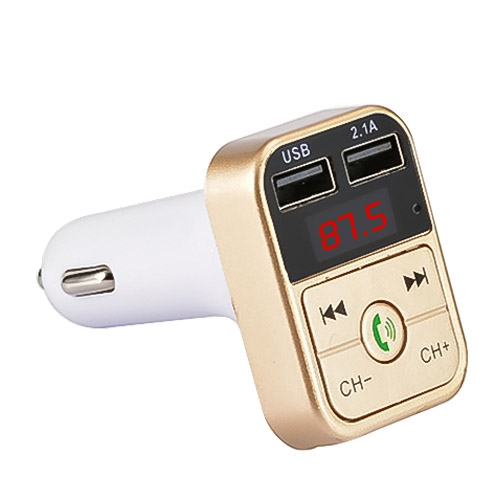 

B2 Dual USB Charging Bluetooth FM Transmitter MP3 Music Player Car Kit, Support Hands-Free Call & TF Card & U Disk (Gold)