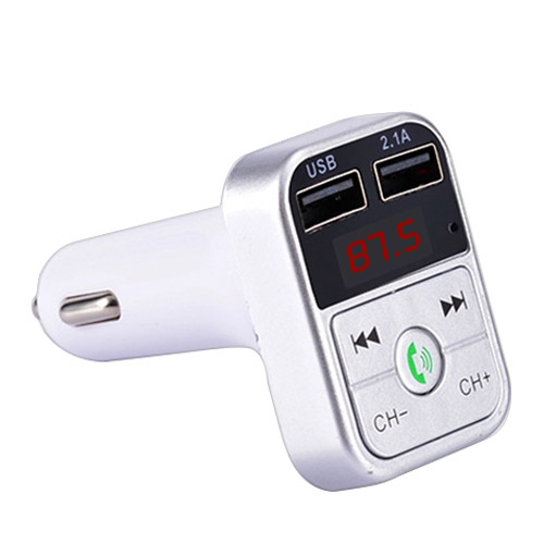 

B2 Dual USB Charging Bluetooth FM Transmitter MP3 Music Player Car Kit, Support Hands-Free Call & TF Card & U Disk (Silver)