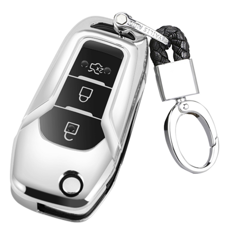 

TPU One-piece Electroplating Opening Full Coverage Car Key Case with Key Ring for Ford Edge / ESCORT / KUGA / Mondeo / EcoSport / FOCUS (Silver)