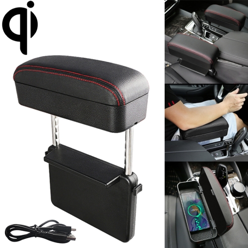 2 PCS Universal Car PU Leder umwickelte Armlehnenbox Kissen Auto  Armlehnenbox Matte mit Aufbewahrungsbox (Schwarz Weiß)