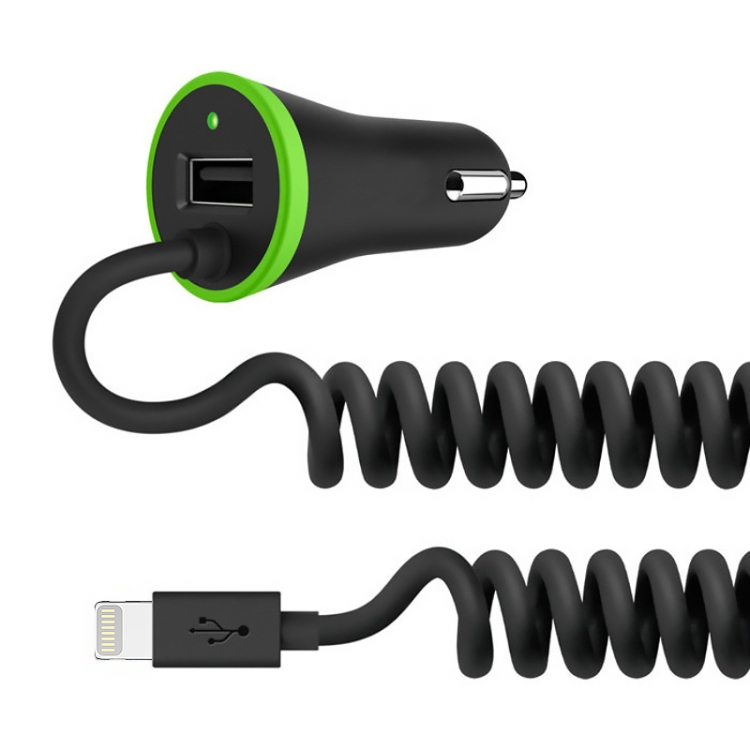 

17W 3.4A Mini USB Car Charger with 8 Pin Spring Cable