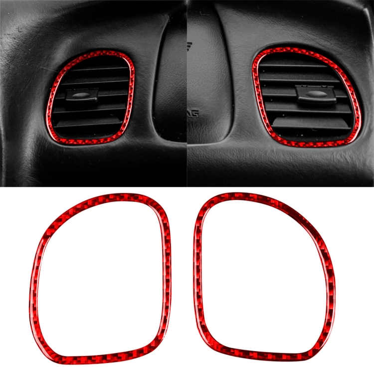 

2 in 1 Carbon Fiber Car Front Passenger Seat Air Outlet Ring Sticker for Chevrolet Corvette C5 1998-2004, Left Drive(Red)