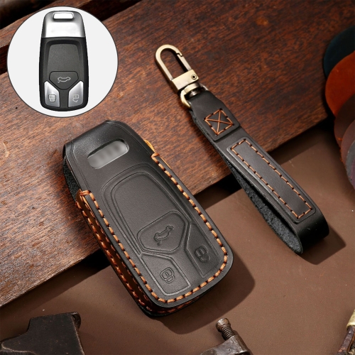 

Hallmo Car Cowhide Leather Key Protective Cover Key Case for Audi A6L / A8L / A4 / A7 / A5 A Style(Black)