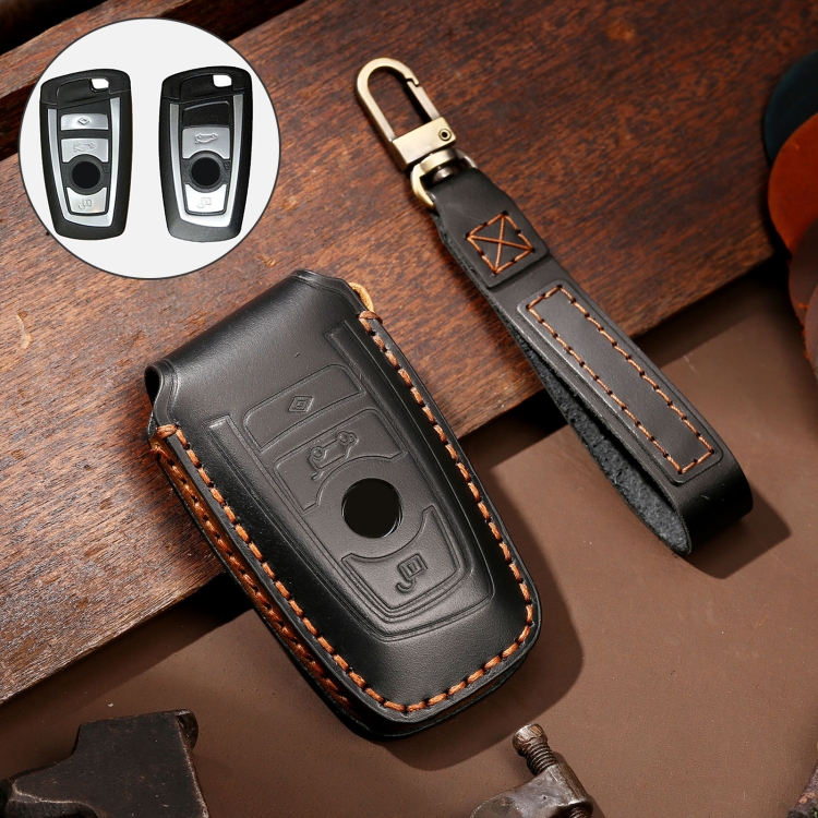 

Hallmo Car Cowhide Leather Key Protective Cover Key Case for Old BMW (Black)