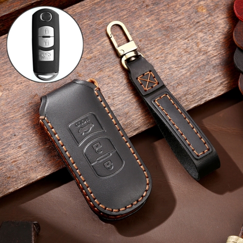 

Hallmo Car Cowhide Leather Key Protective Cover Key Case for Mazda Axela 3-button(Black)