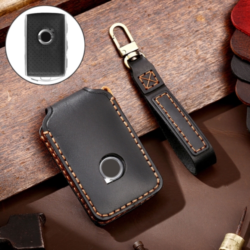 

Hallmo Car Cowhide Leather Key Protective Cover Key Case for New Volvo (Black)