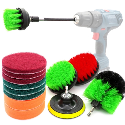 

14 in 1 4 inch Sponge Scouring Pad Floor Wall Window Glass Cleaning Descaling Electric Drill Brush Head Set, Random Color Delivery