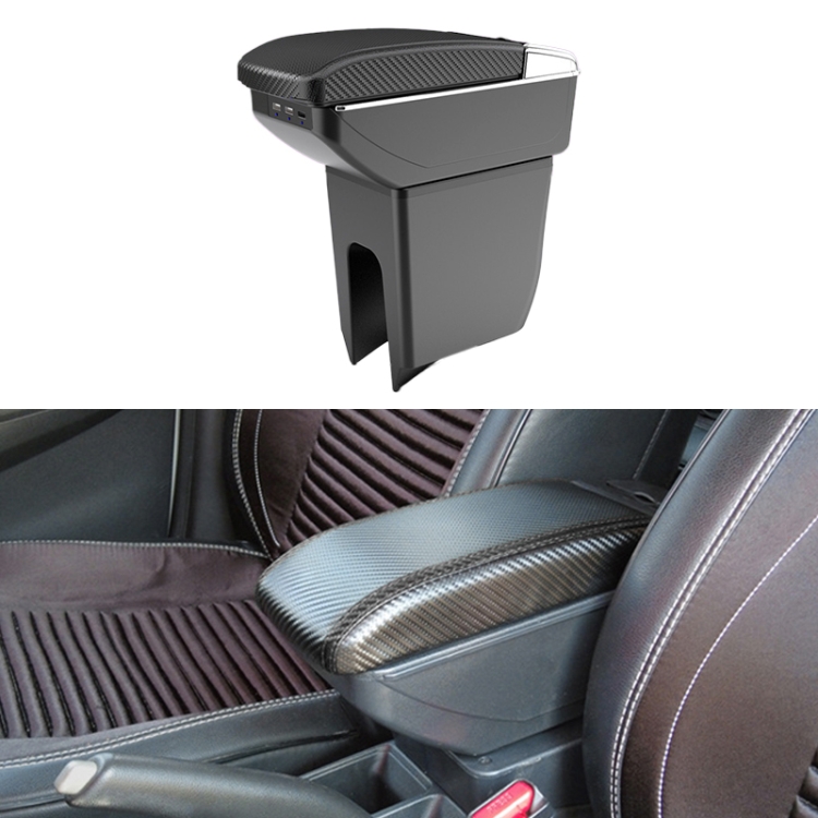 

Car Center Armrest Box Double Layer 7USB Carbon Fiber Leather Type for Dongfeng Fxauto EX1 (Black)