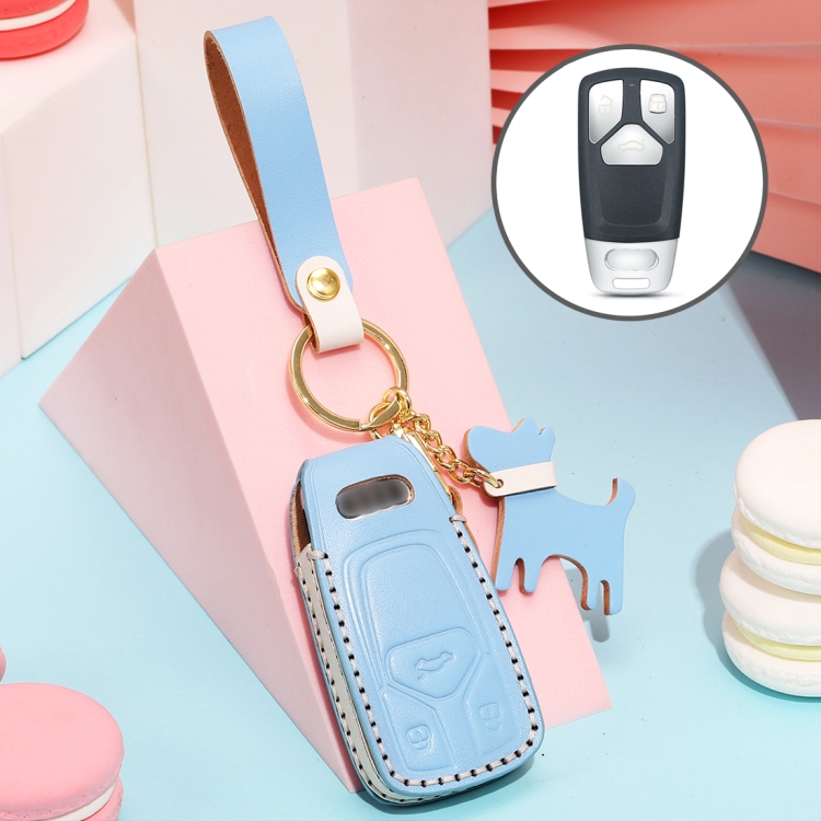 

Hallmo Car Female Style Cowhide Leather Key Protective Cover for Audi, A Type (Sky Blue)